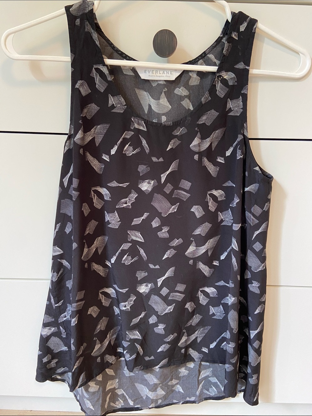 Everlane Black & White Abstract Print Silk Camisole